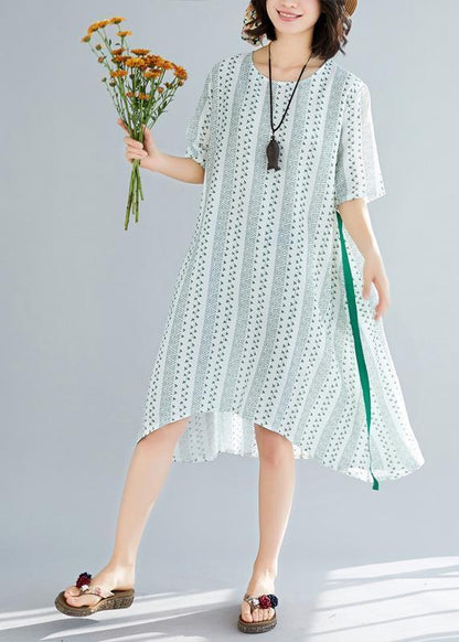Organic Green Print Chiffon Wardrobes Tutorials O Neck Art Summer Dress