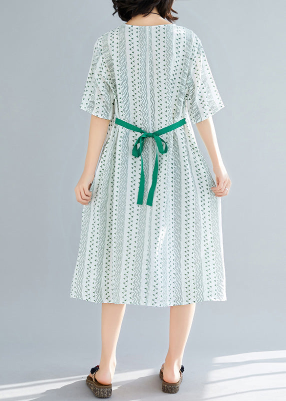 Organic Green Print Chiffon Wardrobes Tutorials O Neck Art Summer Dress