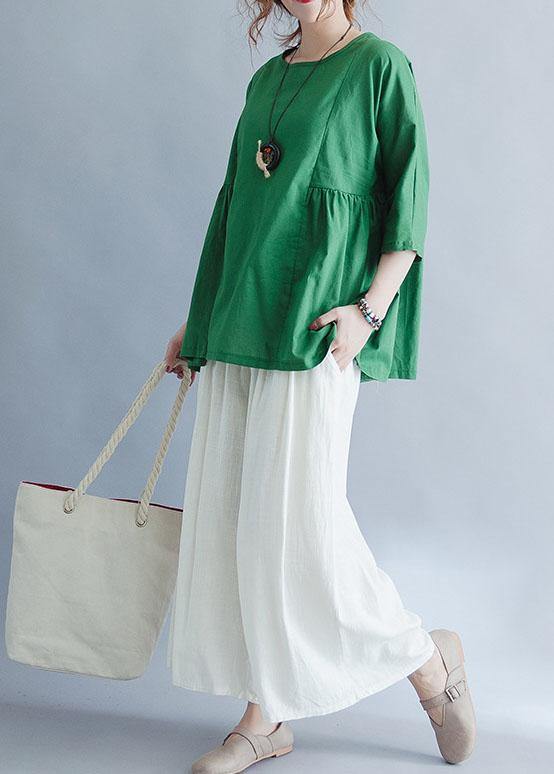 Organic Green Cinched Linen Cotton Tunic Pattern Wardrobes Half Sleeve Summer Top