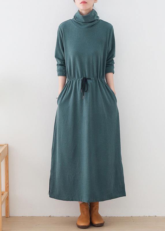 Organic High Neck Drawstring Outfit Photography Green Maxi Dresses