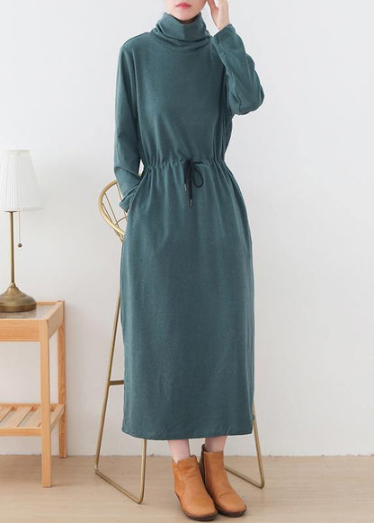 Organic High Neck Drawstring Outfit Photography Green Maxi Dresses