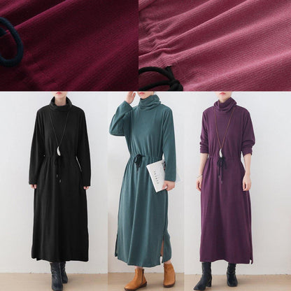Organic High Neck Drawstring Outfit Photography Green Maxi Dresses