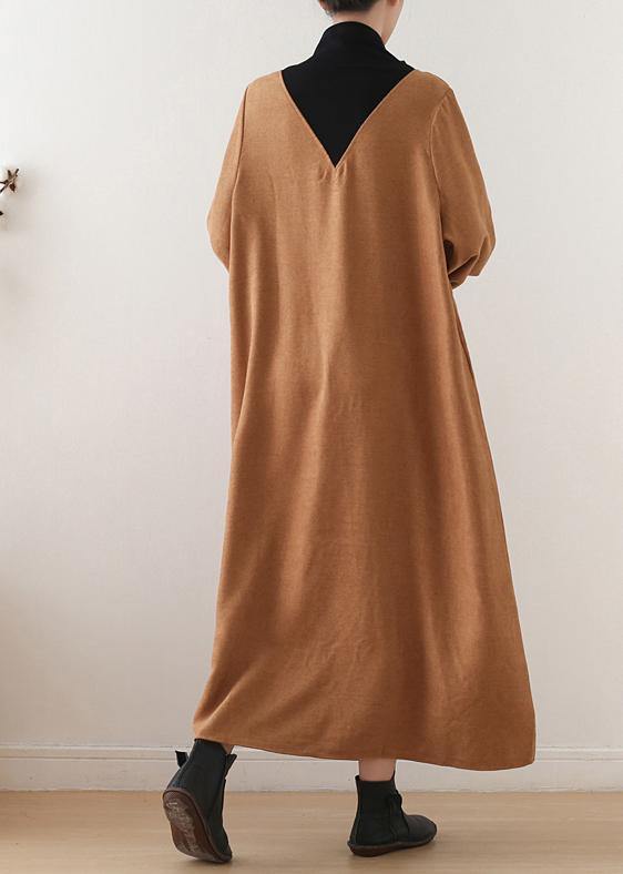 Organic High Neck Patchwork Cotton Dresses Work Outfits Yellow a Line Dresses Fall