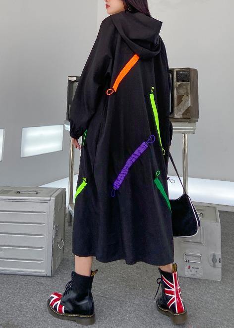 Organic Hooded Long Sleeve Fallclothes Design Black Long Dress