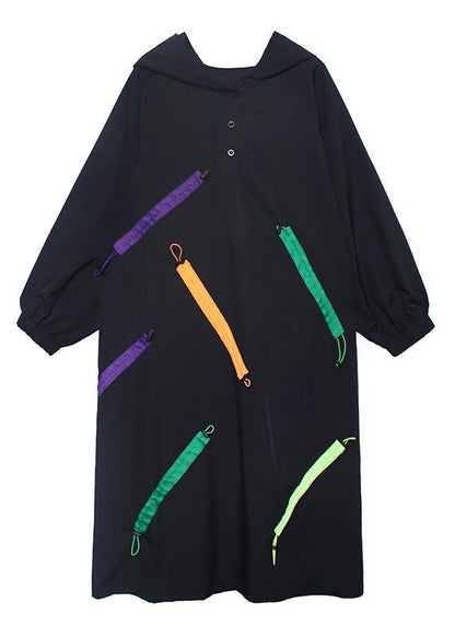 Organic Hooded Long Sleeve Fallclothes Design Black Long Dress
