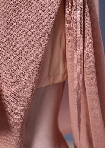 Organic Khaki Linen Clothes for V Neck Side Open Baggy Summer Dress