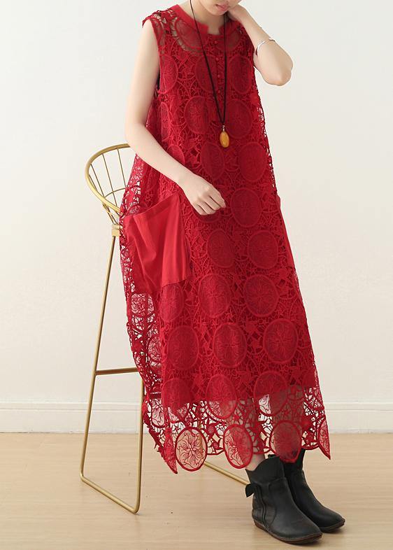 Organic Chocolate Sleeveless Cotton Tunics O Neck Lace Summer Dresses