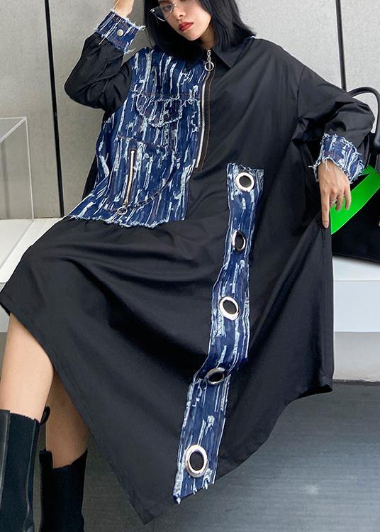 Organic Lapel Asymmetric Dresses Catwalk Black Robe Dress