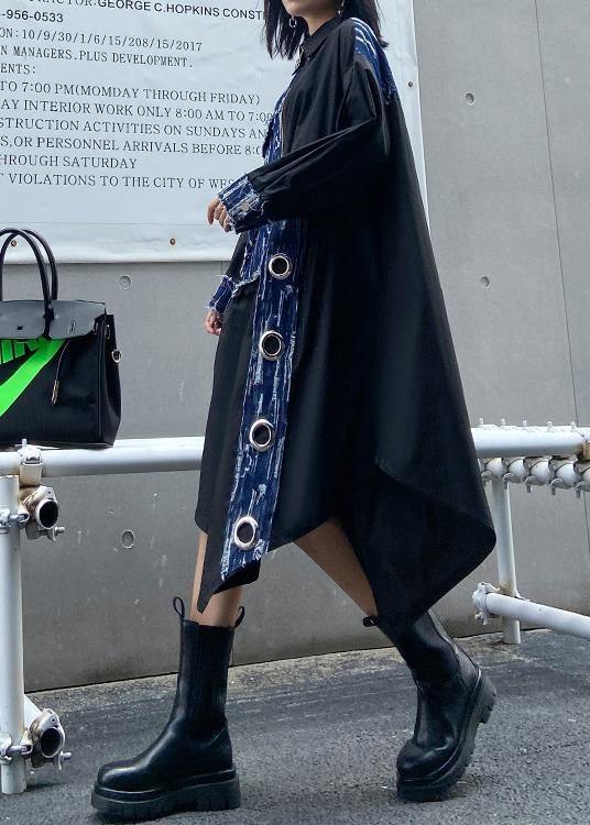 Organic Lapel Asymmetric Dresses Catwalk Black Robe Dress