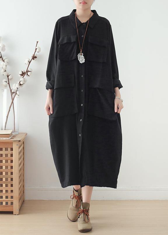 Organic Lapel Pockets Fall Tunics Fabrics Black Dresses