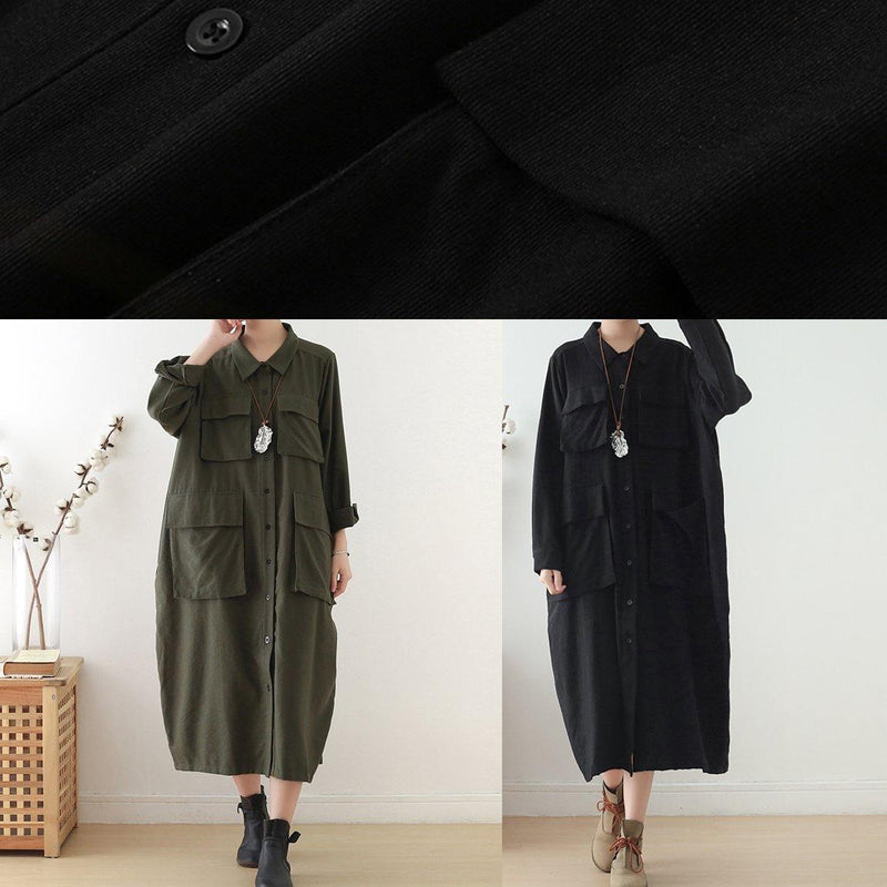 Organic Lapel Pockets Fall Tunics Fabrics Black Dresses