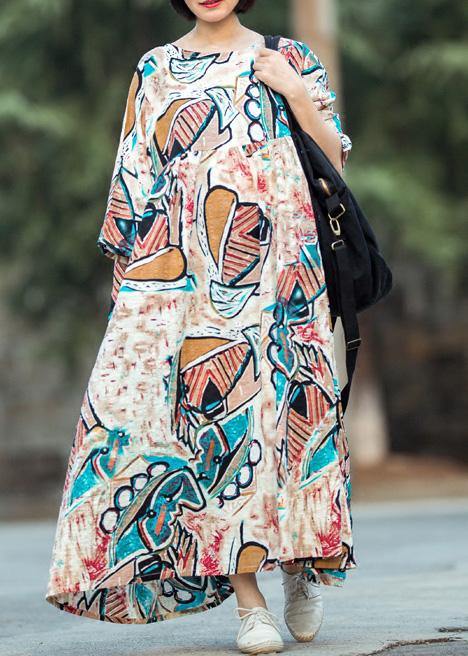 Organic Multicolor Cotton Dress O Neck Three Quarter Sleeve Kaftan Summer Dresses