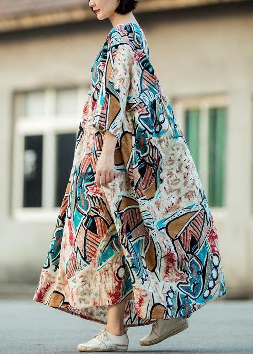 Organic Multicolor Cotton Dress O Neck Three Quarter Sleeve Kaftan Summer Dresses