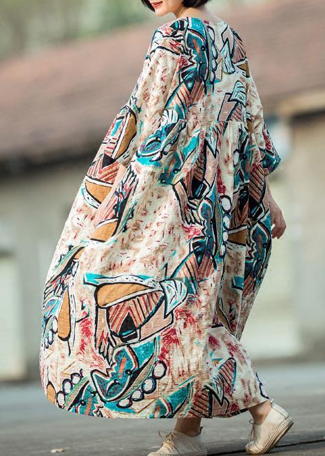 Organic Multicolor Cotton Dress O Neck Three Quarter Sleeve Kaftan Summer Dresses