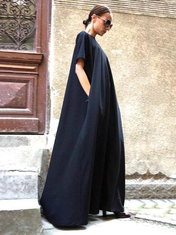Organic Navy Dresses Short Sleeve Large Hem Cotton Spring Dresses