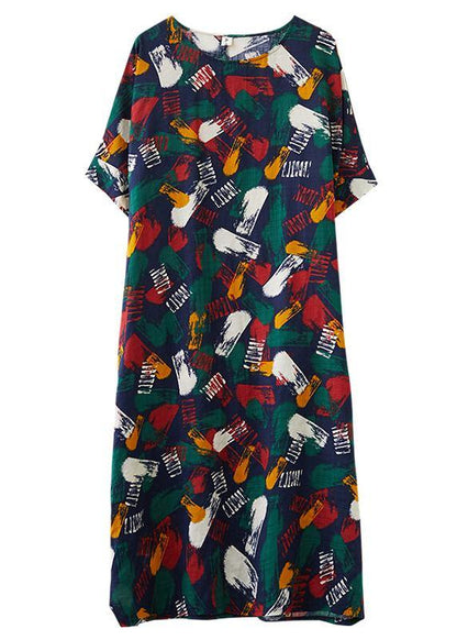 Organic O Neck Batwing Sleeve Dress Fabrics Blue Print Maxi Dresses