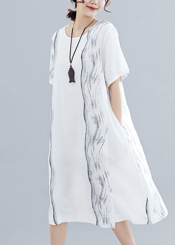 Organic O Neck Cotton Dresses Runway White Print Dresses Summer