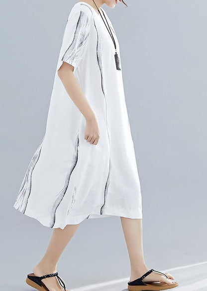 Organic O Neck Cotton Dresses Runway White Print Dresses Summer