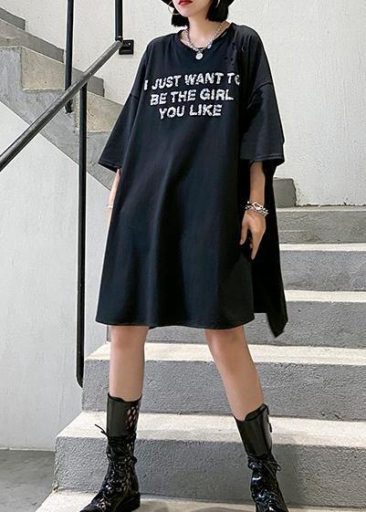 Organic O Neck Cotton Summer Tunics Shape Black Dresses