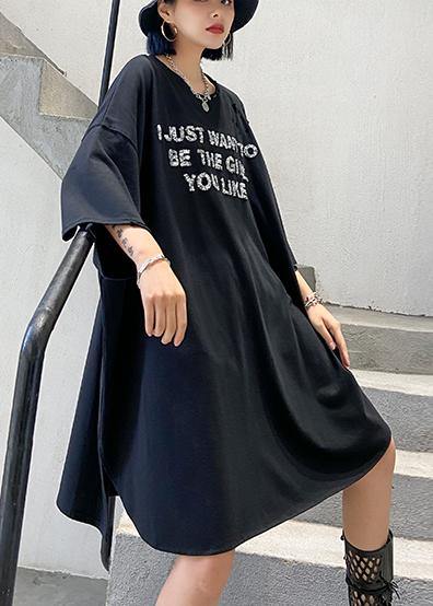 Organic O Neck Cotton Summer Tunics Shape Black Dresses