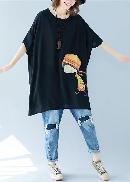Organic O Neck Asymmetric Linen Summer Tunic Shirts Black Dress