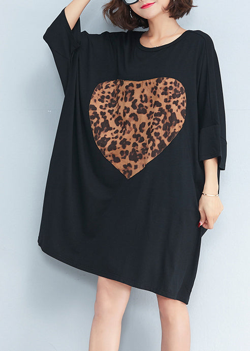 Organic O Neck Baggy Cotton Tunic Pattern Photography Black Short Dresses Summer