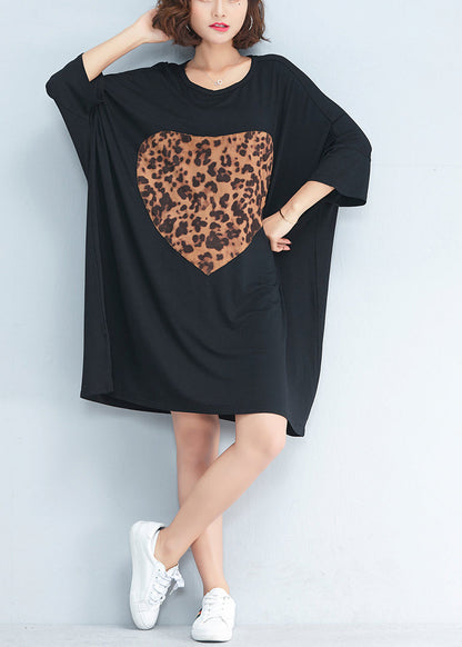 Organic O Neck Baggy Cotton Tunic Pattern Photography Black Short Dresses Summer