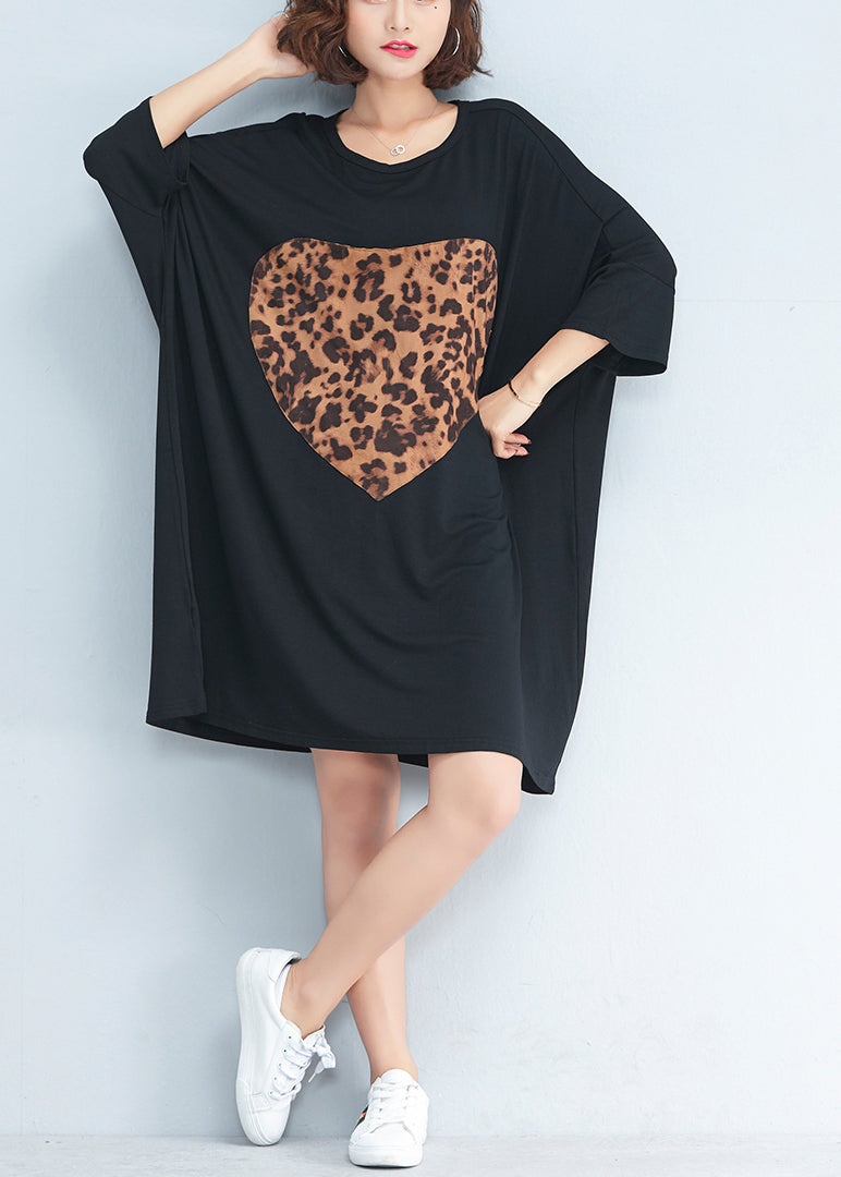 Organic O Neck Baggy Cotton Tunic Pattern Photography Black Short Dresses Summer