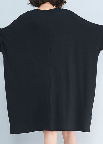 Organic O Neck Baggy Cotton Tunic Pattern Photography Black Short Dresses Summer