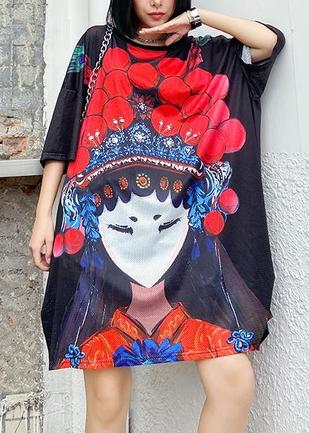 Organic O Neck Baggy Dresses Neckline Black Print Dress