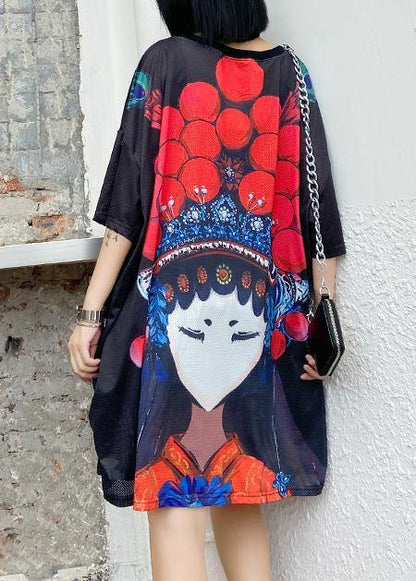 Organic O Neck Baggy Dresses Neckline Black Print Dress
