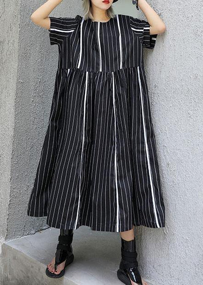 Organic O Neck Cotton Clothes Sleeve Black Striped Robe Dresses Summer