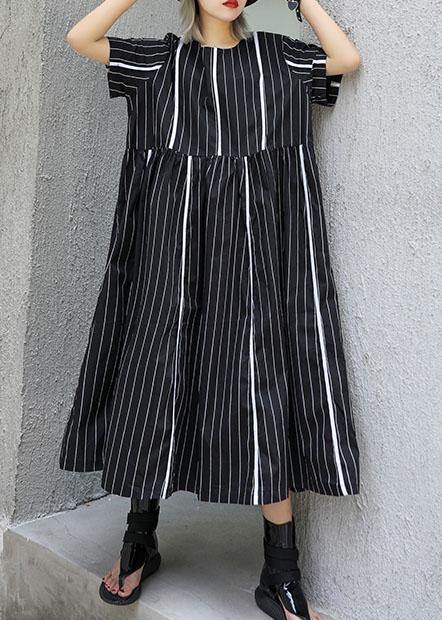 Organic O Neck Cotton Clothes Sleeve Black Striped Robe Dresses Summer
