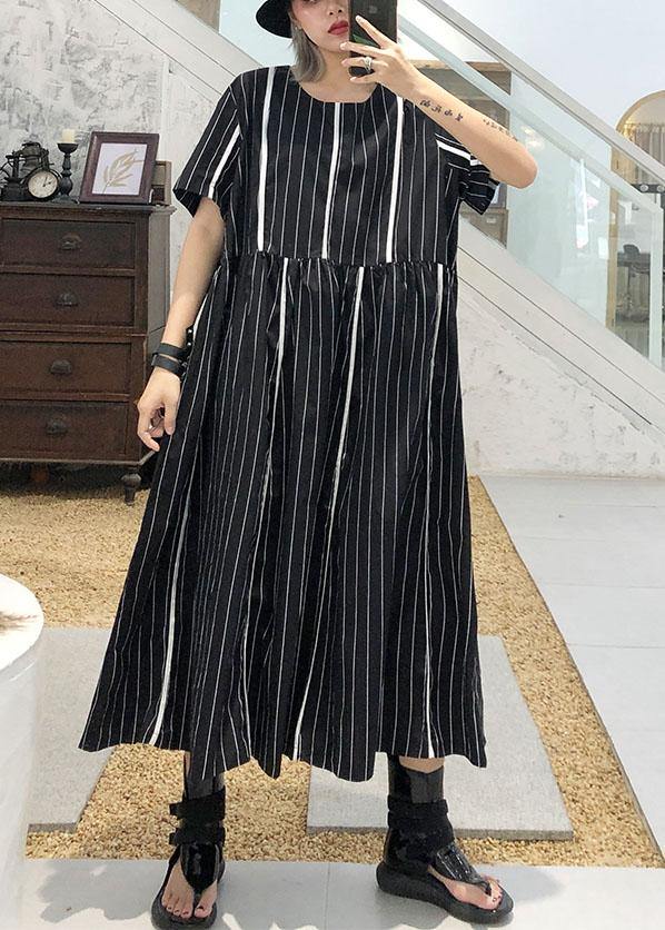 Organic O Neck Cotton Clothes Sleeve Black Striped Robe Dresses Summer