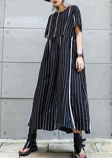 Organic O Neck Cotton Clothes Sleeve Black Striped Robe Dresses Summer