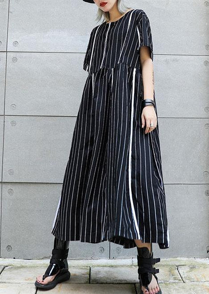 Organic O Neck Cotton Clothes Sleeve Black Striped Robe Dresses Summer