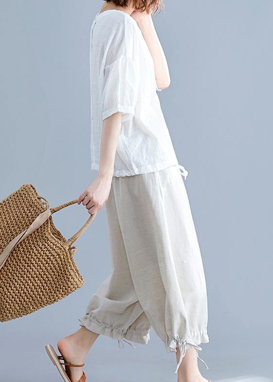 Organic O Neck Drawstring Cotton Blouse Christmas Gifts White Blouses