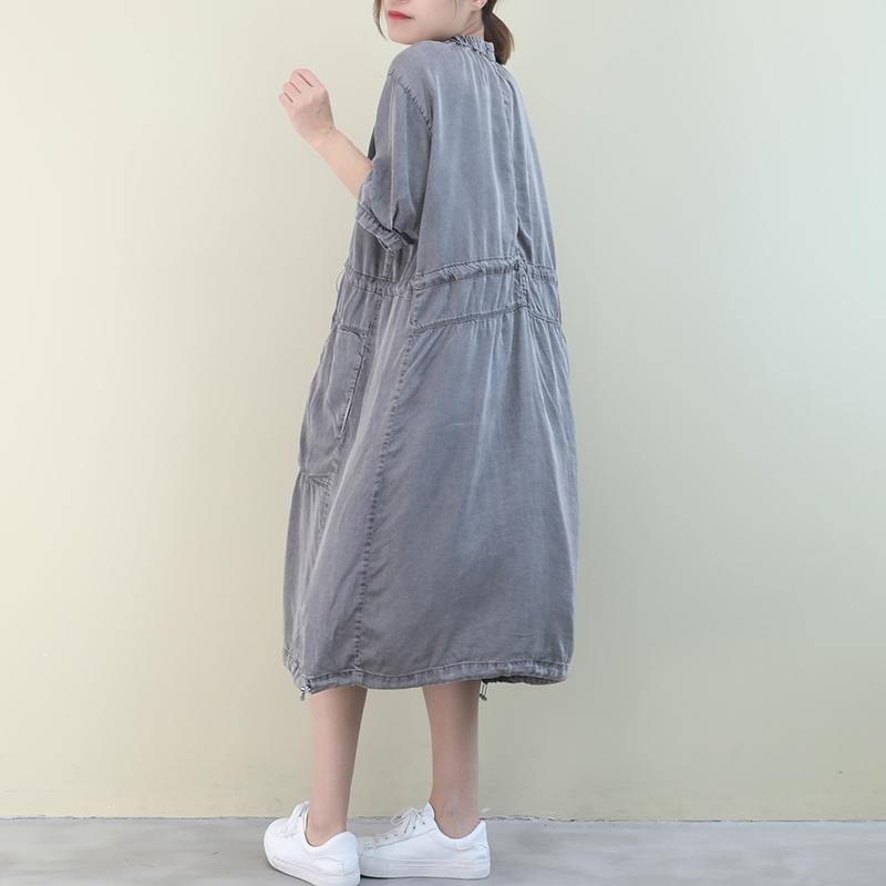 Organic O Neck Drawstring Summer Tunics Design Green Dresses