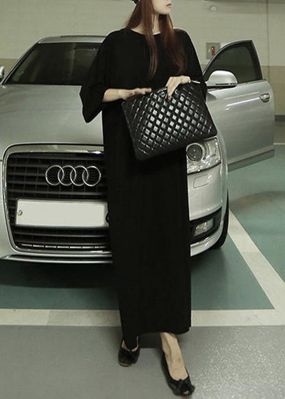 Organic O Neck Half Sleeve Cotton Summer Dresses Tutorials Black Robes Dress