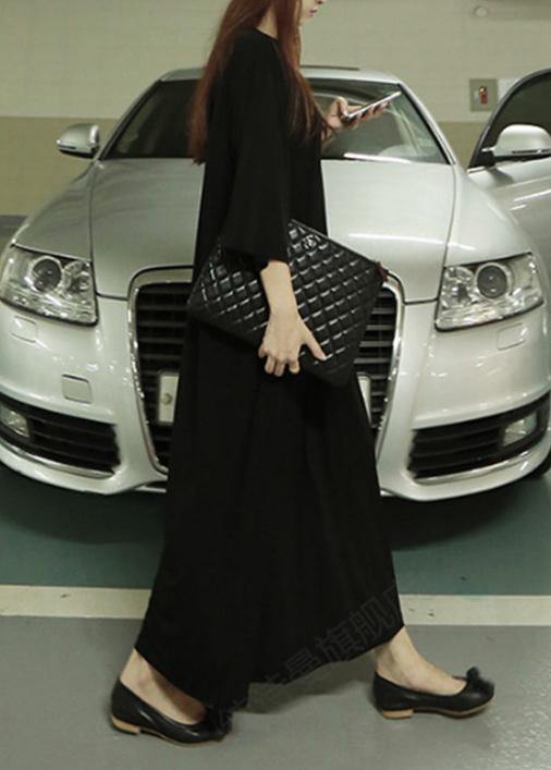 Organic O Neck Half Sleeve Cotton Summer Dresses Tutorials Black Robes Dress