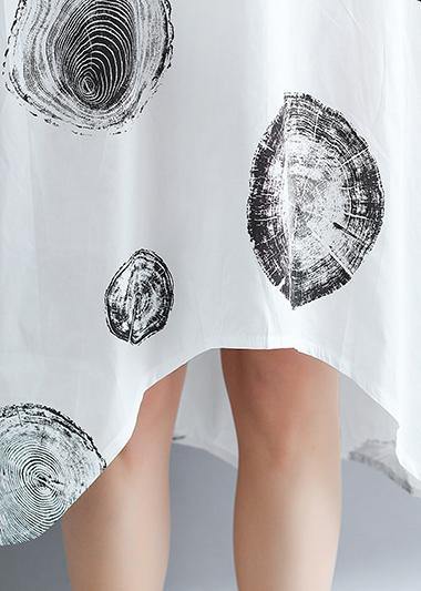 Organic O Neck Patchwork Cotton Linen Dresses Shirts White Dotted Art Dresses Summer