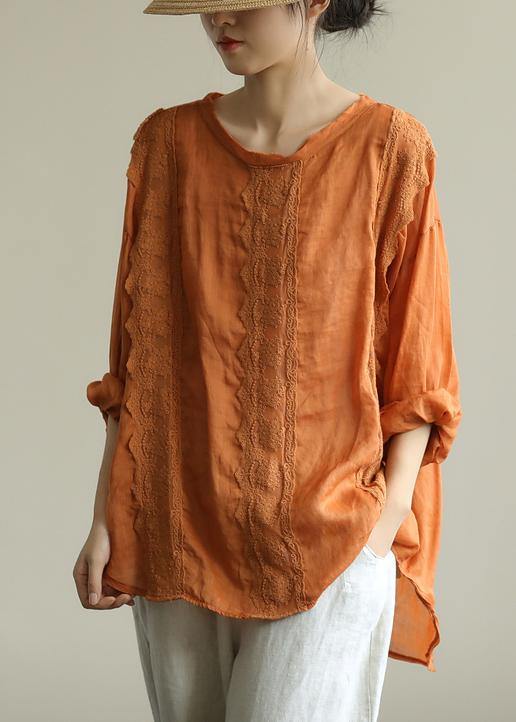 Organic O Neck Patchwork Lace Fall Tunics for Shirts Orange Shirts