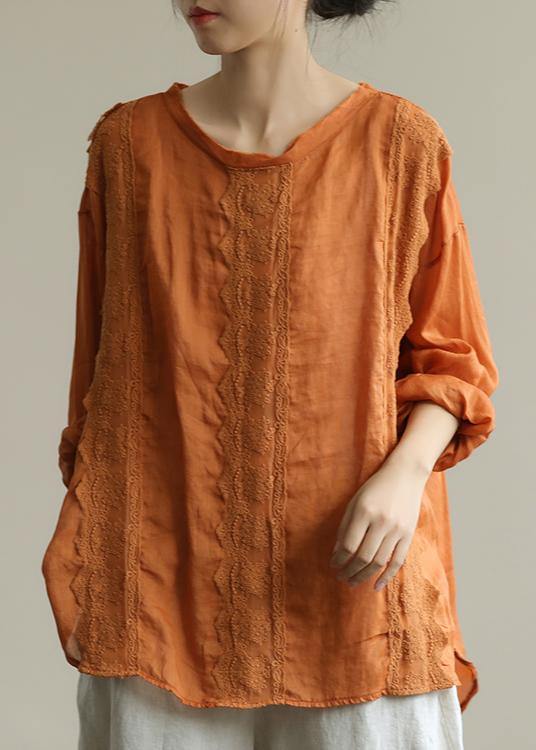 Organic O Neck Patchwork Lace Fall Tunics for Shirts Orange Shirts