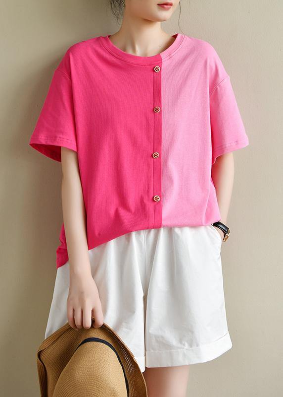 Organic O Neck Patchwork Summer Blouse Shirts Red Blouse