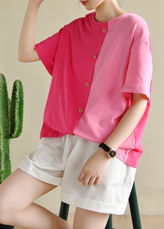 Organic O Neck Patchwork Summer Blouse Shirts Red Blouse