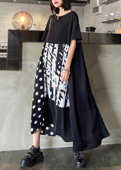 Organic O Neck Patchwork Summer Dresses Catwalk Black Print Art Dress