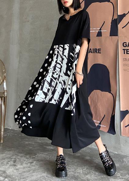Organic O Neck Patchwork Summer Dresses Catwalk Black Print Art Dress