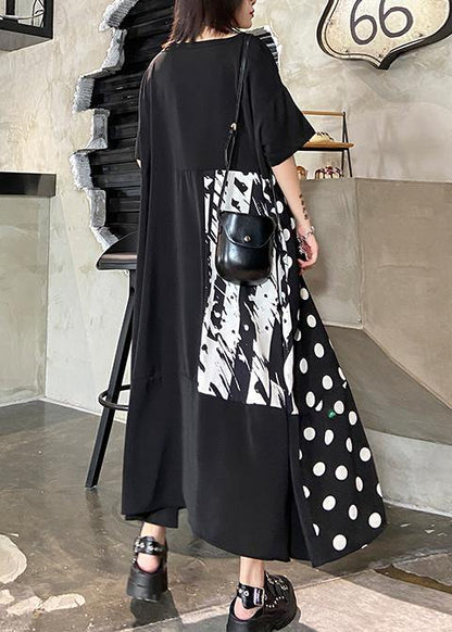 Organic O Neck Patchwork Summer Dresses Catwalk Black Print Art Dress
