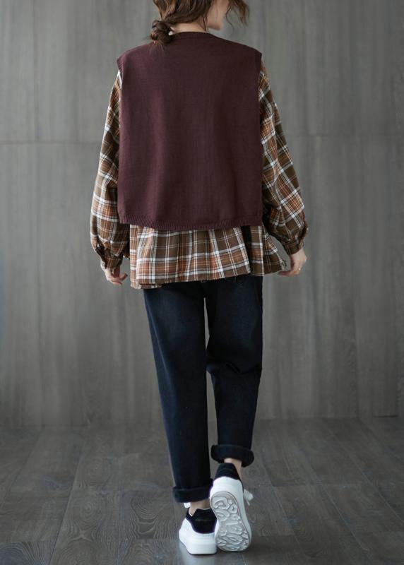 Organic O Neck Patchwork Top Silhouette Design Khaki Shirt