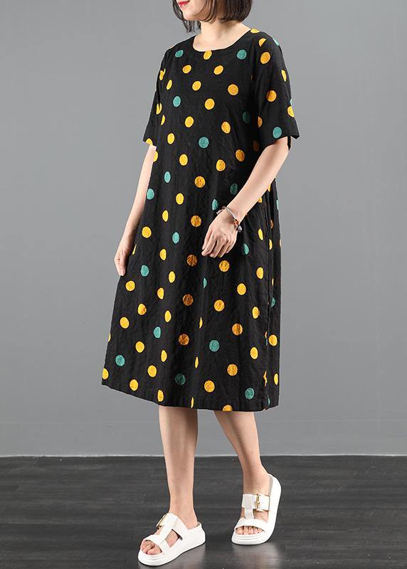 Organic O Neck Pockets Clothes Dress Black Dotted Dress